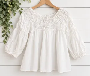 Gap white smocked poplin cotton top size small thumbnail 1