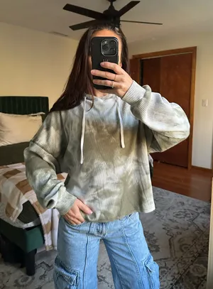 Lightweight Tye Dye Long Sleeve Hoodie Gray thumbnail 1
