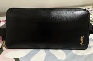 Yves Saint Laurent Black Leather Zip-Around Wallet with Gold YSL Emblem thumbnail 1