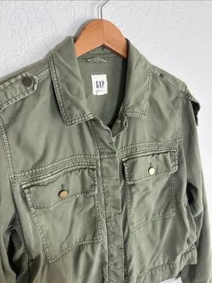 NEW Gap Tencel Icon Military Utility Jacket Olive Green Pockets Size XL thumbnail 3