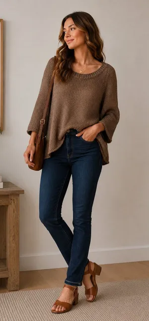 Soft Surroundings Brown Chunky Knit Oversized Sweater Womens L Lagenlook Fall thumbnail 1