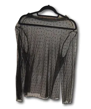 Womens Sheer Black Polka Dot Blouse XL thumbnail 2