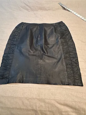 Black Faux Leather Mini Skirt with Ruched Side Panels thumbnail 6