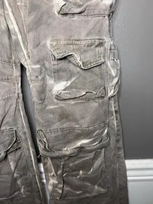 Forever 21 Custom Bleach Dye Womens Medium Gray Cargo Wide Leg Denim Streetwear thumbnail 4