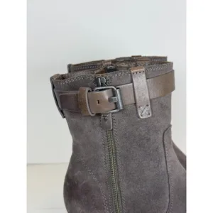 Frye Suede Ankle Boots Women 8M Gray Leather Buckle Strap Moto Block Heel thumbnail 5