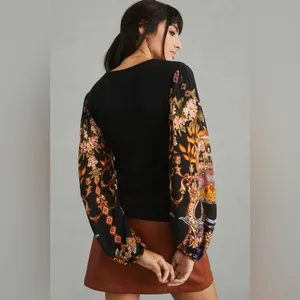 Anthropologie Blank London Bl-nk Bl^nk Printed-Sleeve Sweater Top thumbnail 4
