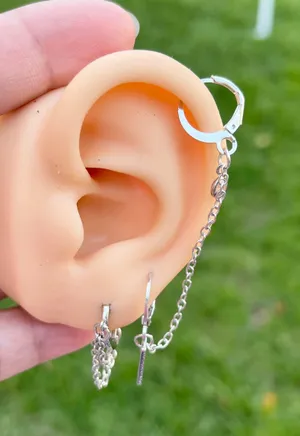 2 Pieces Silver Tone Chained Earrings Set thumbnail 4