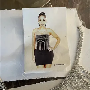 Silver Crystal Fringe Chainmail Crop Top thumbnail 2
