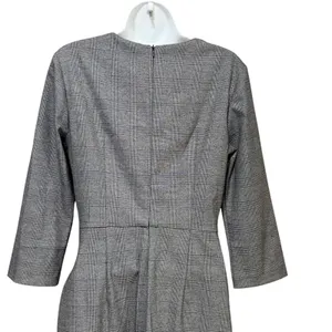 Zara Basic Grey Glen Plaid Draped Tulip Sheath Dress 3/4 Sleeve Size M thumbnail 6