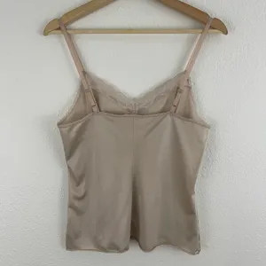 Vanity Fair Vintage Champange Beige Lace Trim Spaghetti Strap Camisole Top thumbnail 6