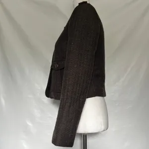Cartonnier Tweed Equestrian Women Jacket Sz 4 Brown Preppy Cropped Anthropologie thumbnail 8