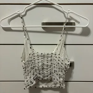 Urban Outfitters White Crop Polka Dot Tank Top thumbnail 2