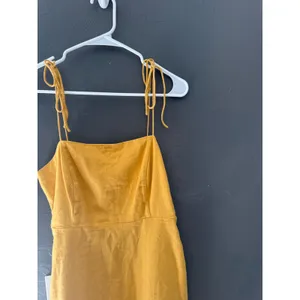 Old Navy Mustard Yellow Linen Blend Smocked Back Tie Strap Mini Dress Womens M‎ thumbnail 2