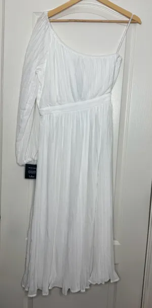 Lulus Always Loving You White Pleated One Shoulder Midi Dress NWT Small thumbnail 3
