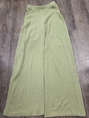 21 Saints Green Ribbed Wide Leg Stretchy Flowy Pants Size M with 28" Inseam thumbnail 1