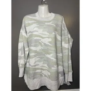 Aerie Sweatshirt Womens XS Green Camo Print Crewneck Fleece Oversized Pullover thumbnail 2