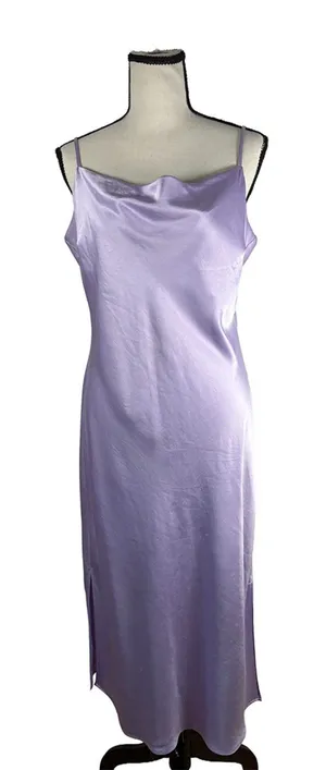 Express Lavender Satin Cowl Neck Slip Maxi Dress Size Large thumbnail 1