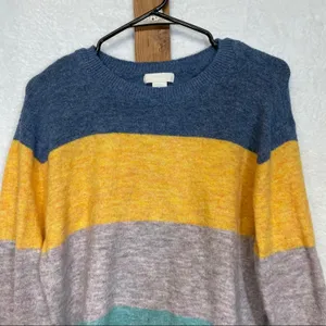 H&M Blue, Yellow, Gray & Green‎ Colorblock Stripe Long Sleeve Sweater Size S thumbnail 2