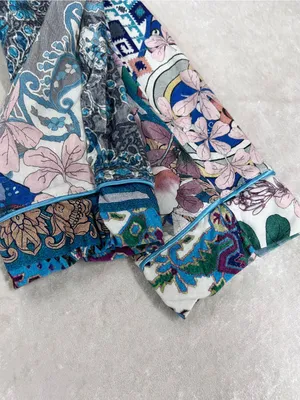 Johnny Was Patchwork mixed media Floral 2 piece pajama set XL button up top thumbnail 7