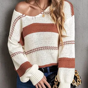 Womens Colorblock V neck Loose Knit Sweater sz medium thumbnail 3