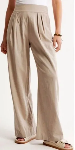Abercrombie & Fitch Beige Pull On Wide-Leg Linen Pants XSs thumbnail 2