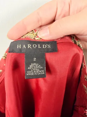 Vintage Harold’s 90s Asian motif elephants lions red silk blend skirt size 2 thumbnail 7