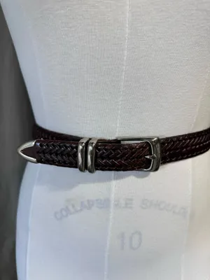 Perry Ellis Portfolio Belt Mens 40 Brown Braided Leather Silver Buckle Preppy thumbnail 5