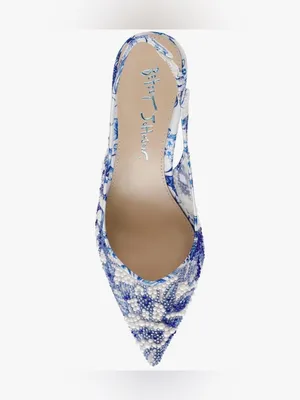 Betsey Johnson Blue & White Beaded Pointed Toe Slingback thumbnail 2