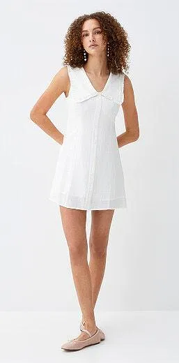 Revolve NWT Caroline Constas Petter Pan Collar White Linen Blend Mini Dress. Size 8 thumbnail 5