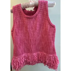 Etcetera Women Sz S Sleeveless Pink Fringe Top Textured Stretch Quiet Luxury NEW thumbnail 8