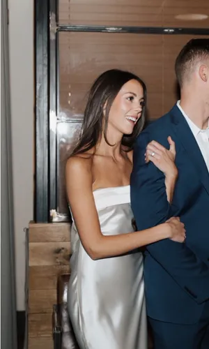 Rehearsal Dinner white satin dress with open back thumbnail 4