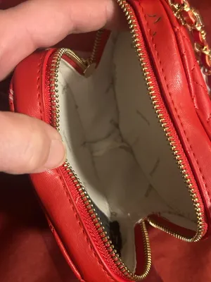 Bebe Red Quilted Heart Crossbody Bag with Gold Chain Charms thumbnail 9