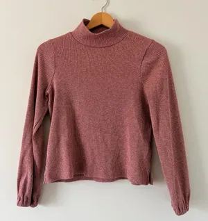 Madewell Pink Ribbed Mock Neck Shirt thumbnail 1