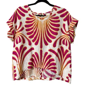 Umgee medium women's pullover hi low short sleeve blouse missing string front thumbnail 1
