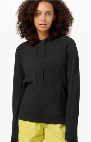 Lululemon Sit in Lotus Hoodie Sweater merino wool black thumb holes top size 6 thumbnail 1