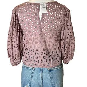 American‎ Eagle Outfitters Eyelet Puff Sleeve Crop Top Dusty Rose XS thumbnail 9