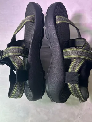 Chacos Black Sandal with Olive and Tan Striped Webbing thumbnail 9