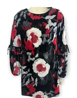New Madison Leigh red black floral velvet dress thumbnail 1