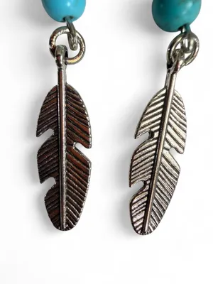 Handmade Silver & Turquoise Feather Dangle Earrings thumbnail 2