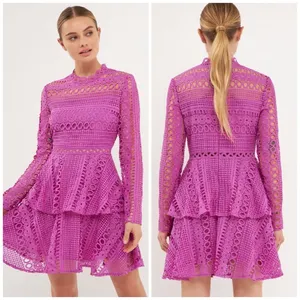 NWT Endless Rose Fuchsia Crochet Lace Peplum Mini Dress Large L Wedding Guest thumbnail 9