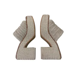 Dolce Vita Ladin Platform Sandals 9 Beige Crochet Block Heel Slide 90s Y2K Boho thumbnail 5