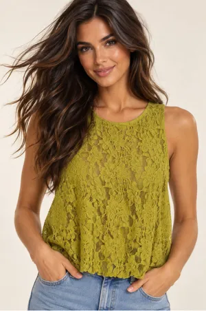 Dolan Chartreuse Lace Blouse Tank Top Fairy Romantic Artsy Eclectic Indie Earthy thumbnail 1
