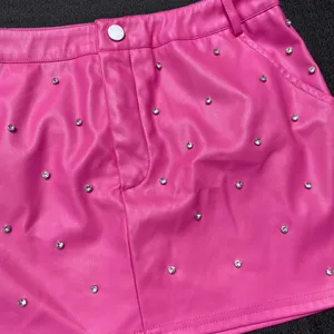 💕 NWOT Better Be Size Medium Hot Pink CZ Cubic Zirconia Crystal Embellished Vegan Leather Mini Skirt 💕 thumbnail 6