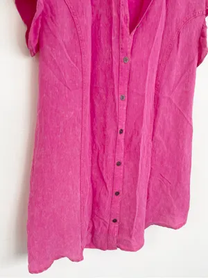 Umgee Hot Pink Ruffle Sleeve Collared Mini Shirt Dress S Small Barbiecore Boho thumbnail 2
