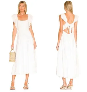 Show Me Your Mumu Lovely Midi Dress in White Linen.Size S thumbnail 2