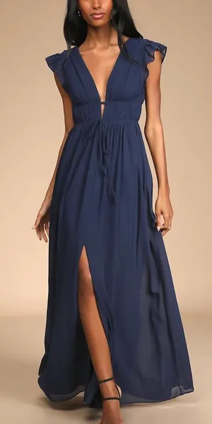 Lulu’s I'm All Yours Navy Blue Ruffled Maxi Dress thumbnail 1