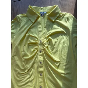 New Women's White Birch button Up Ruched Shirt Super Soft Stretchy Yellow Medium thumbnail 2
