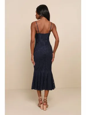 NWT Lulus Found Your Love Navy Blue‎ Lace Sleeveless Trumpet Midi Dress thumbnail 3