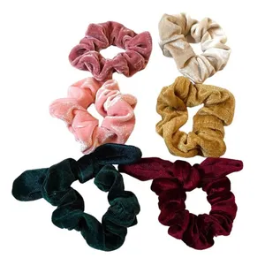 Lash Next Door Faux Velvet Scrunchie Set Pink Nude Green Essential Soft Hair Tie thumbnail 1