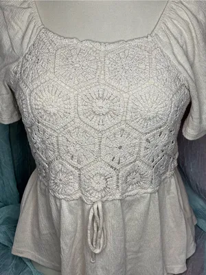 Maurices Cream Crochet Peplum Tunic Top thumbnail 2